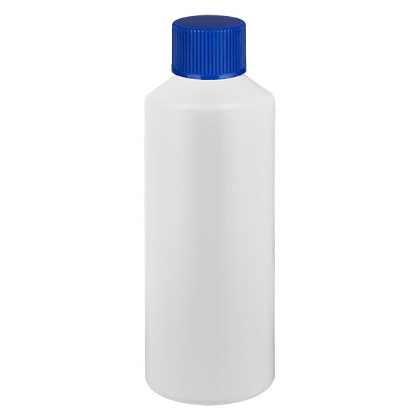 Flacon de pharmacie HDPE 100ml blanc, avec SV bleu