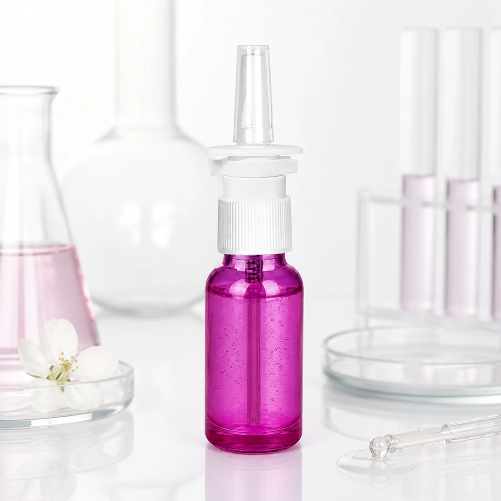 Vaporisateur nasal 20ml blanc/transparent standard PurpleLine. UT18/20 Vaporisateur de 20 ml en violet avec une fine brume pour les traitements nasaux et les produits de soin