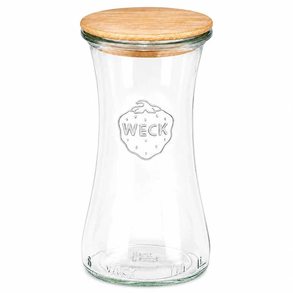 WECK Pot à délicatesse 100ml RR40 avec couvercle en bois de bambou, pot vide avec logo pour confiture et marmelade