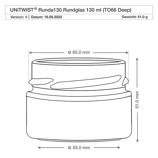 130ml Verre rond avec couvercle BasicSeal noir UNiTWIST