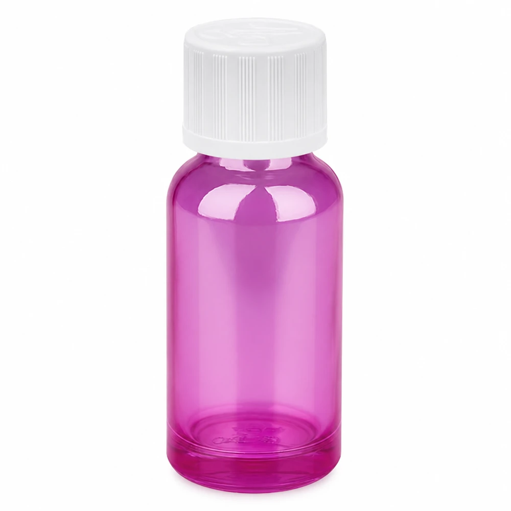 Flacon compte-gouttes 20ml 1.2mm blanc standard sécurité enfant PurpleLine.UT18/20 Flacon compte-gouttes rond en verre violet 20ml avec bouchon tamperproof