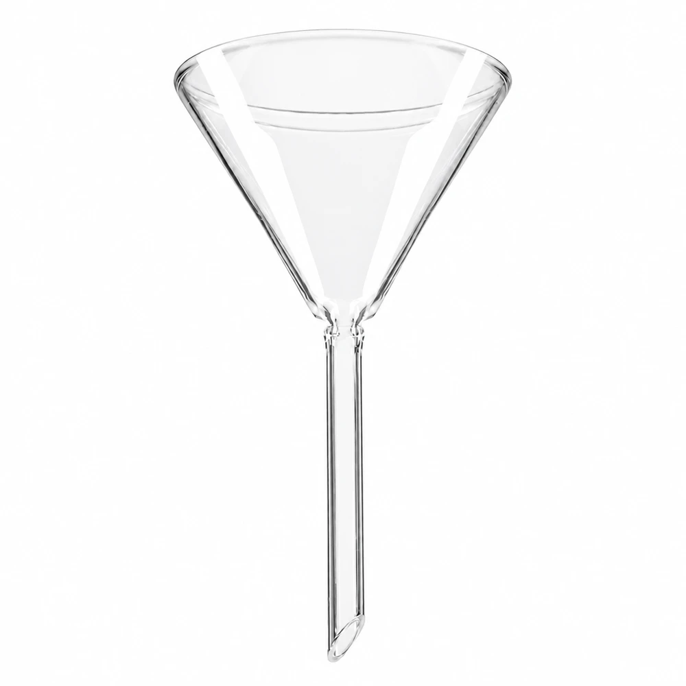 Entonnoir Ø 70mm - verre sodocalcique - angle 60° Entonnoir en verre de 70 mm de diamètre en verre sodocalcique avec manche court pour un transvasement précis