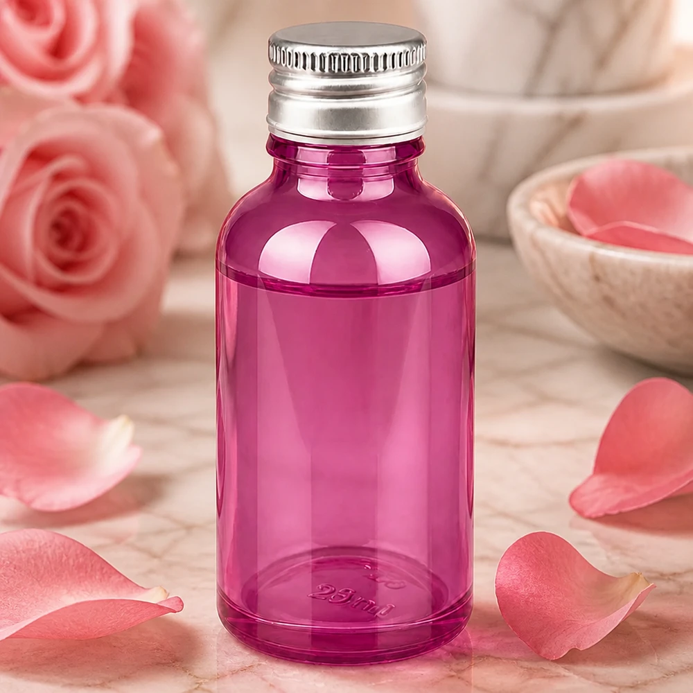 Flacon 30ml bouchon à vis 11mm alu-argent standard PurpleLine.UT18/30 Flacon pratique de 30 ml en violet avec bouchon en aluminium argenté pour les cosmétiques DIY