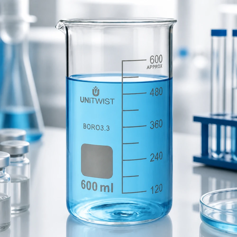 UNITWIST, bécher en verre borosilicaté de 600 ml, forme haute, avec bec verseur, résistant à la chaleur et aux produits chimiques