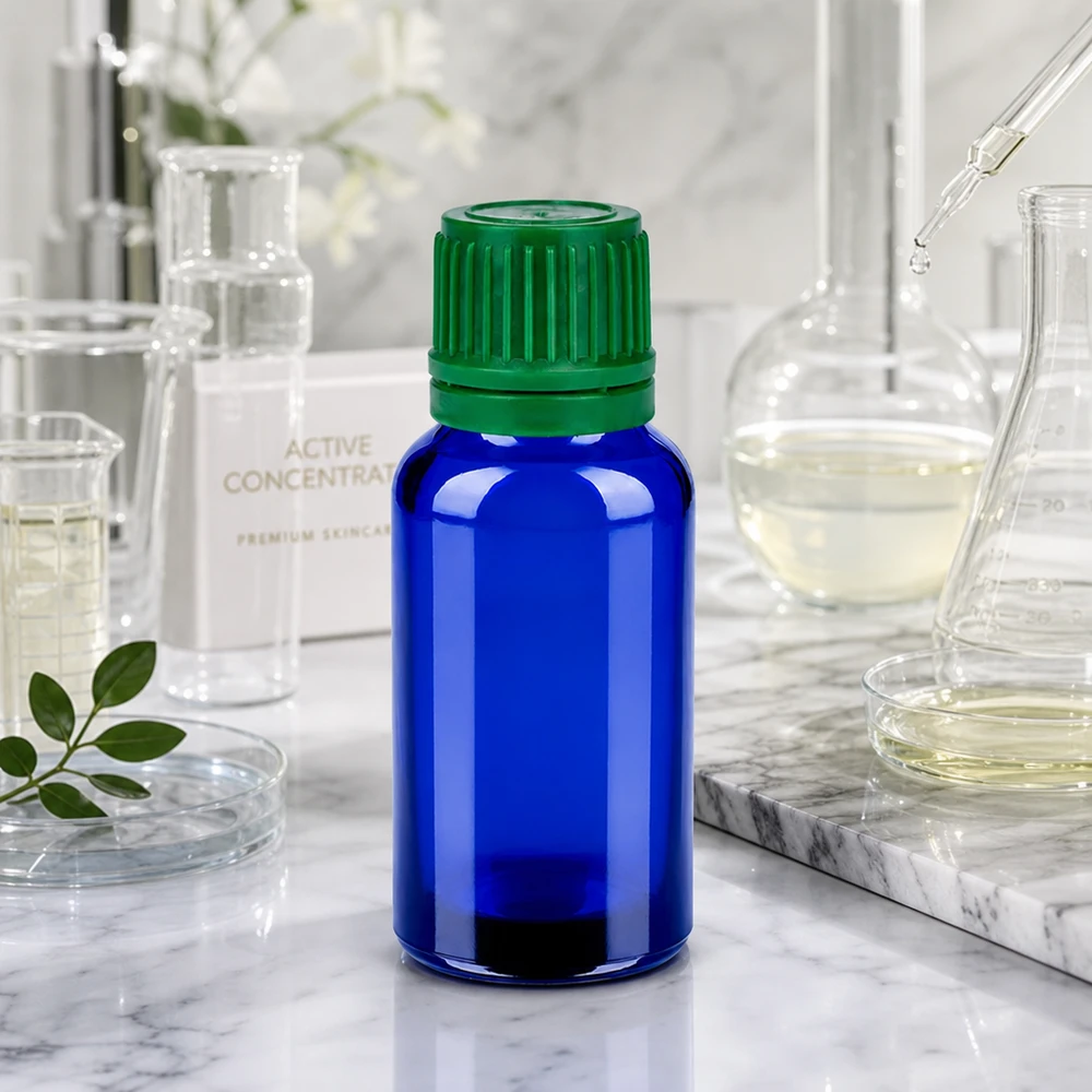 Flacon 20ml 11mm SV vert OV BlueLine UT18/20 Bouteille SV 20ml pratique avec bouchon vert de 11mm pour une utilisation mobile en déplacement