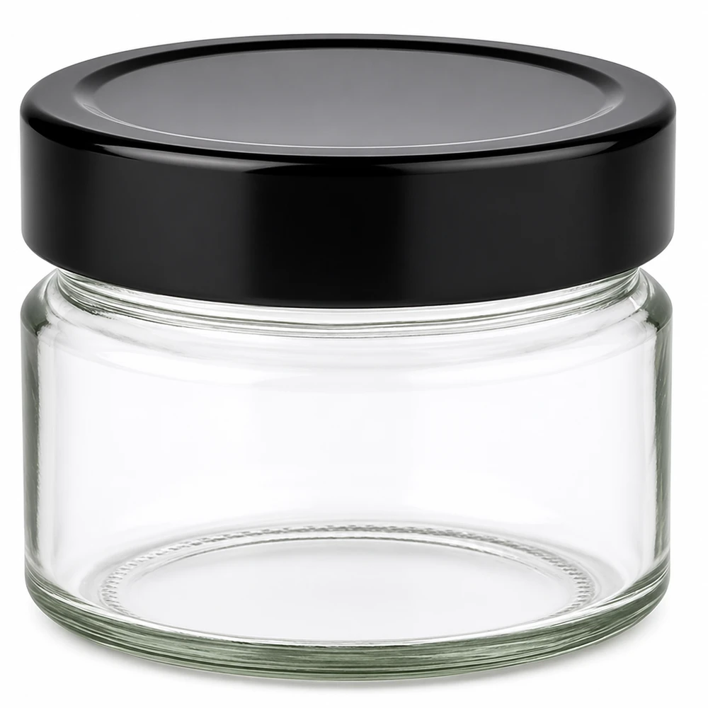 130ml Verre rond avec couvercle BasicSeal noir UNiTWIST