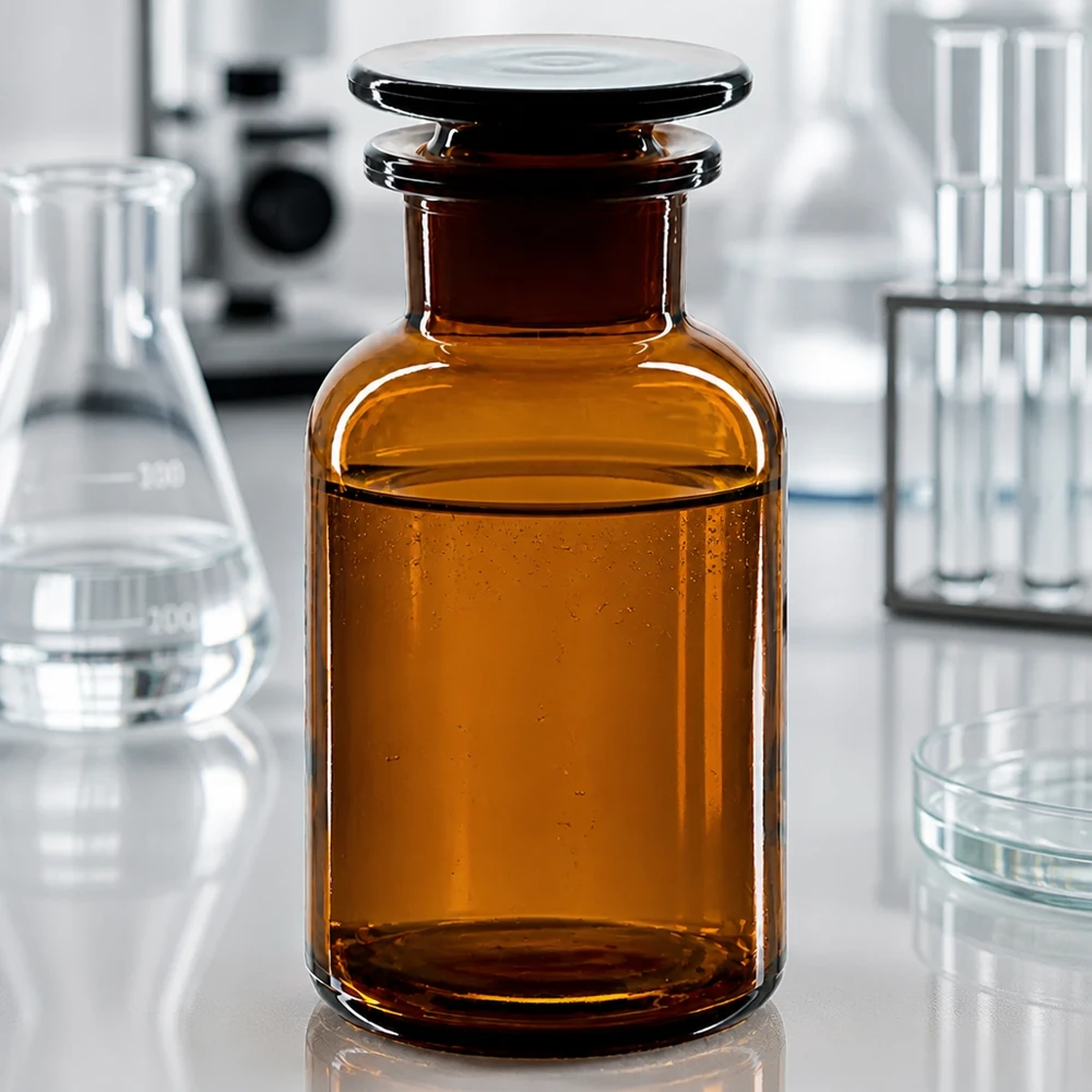 Flacon pharmaceutique 250 ml col large + bouchon en verre ambré Bouteille en verre brun de 250 ml à col large, avec protection UV et bouchon en verre, pour produits chimiques et réactifs sensibles
