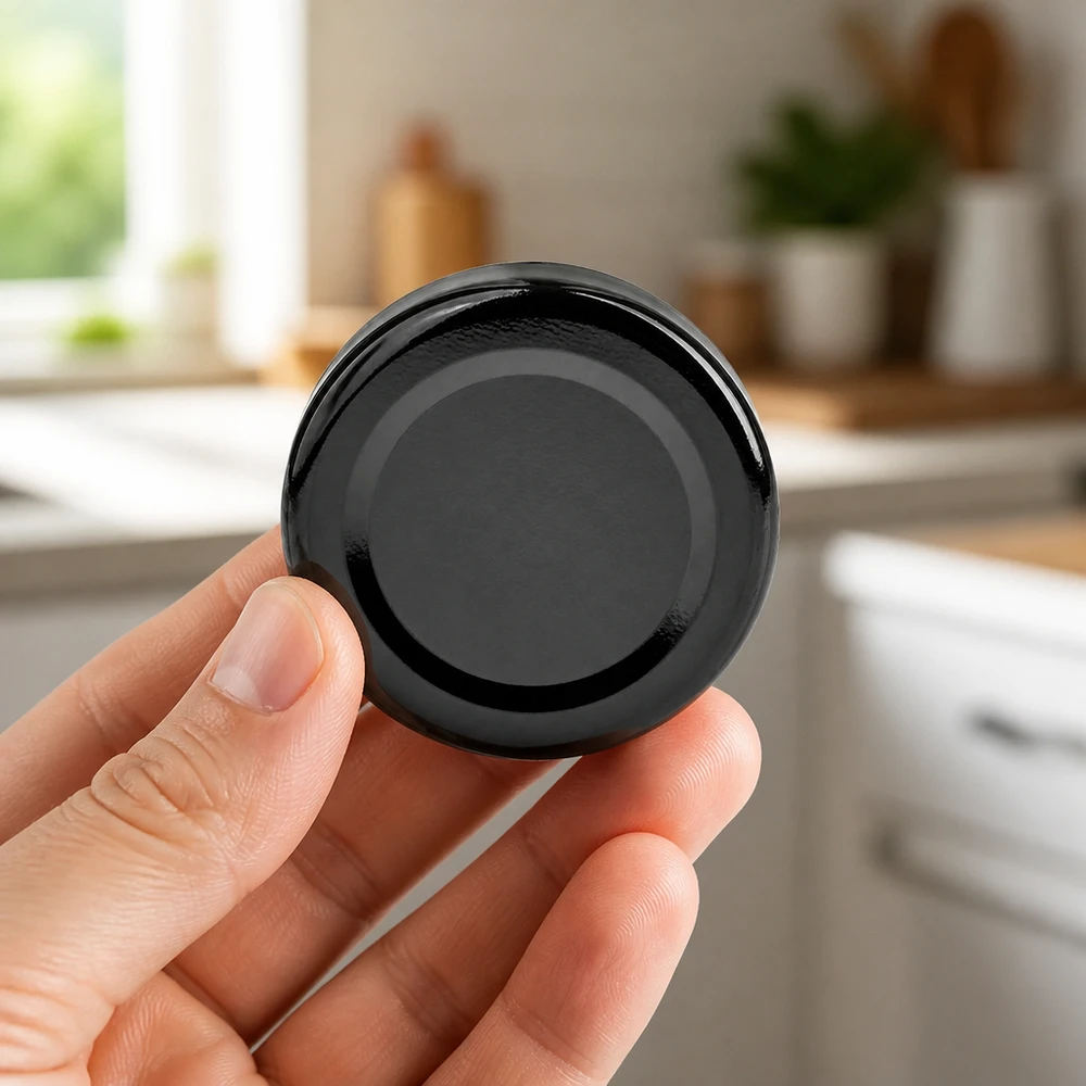 Couvercle de bocal TO48 BasicSeal UNiTWIST noir brillant, 48 mm, pour la cuisine