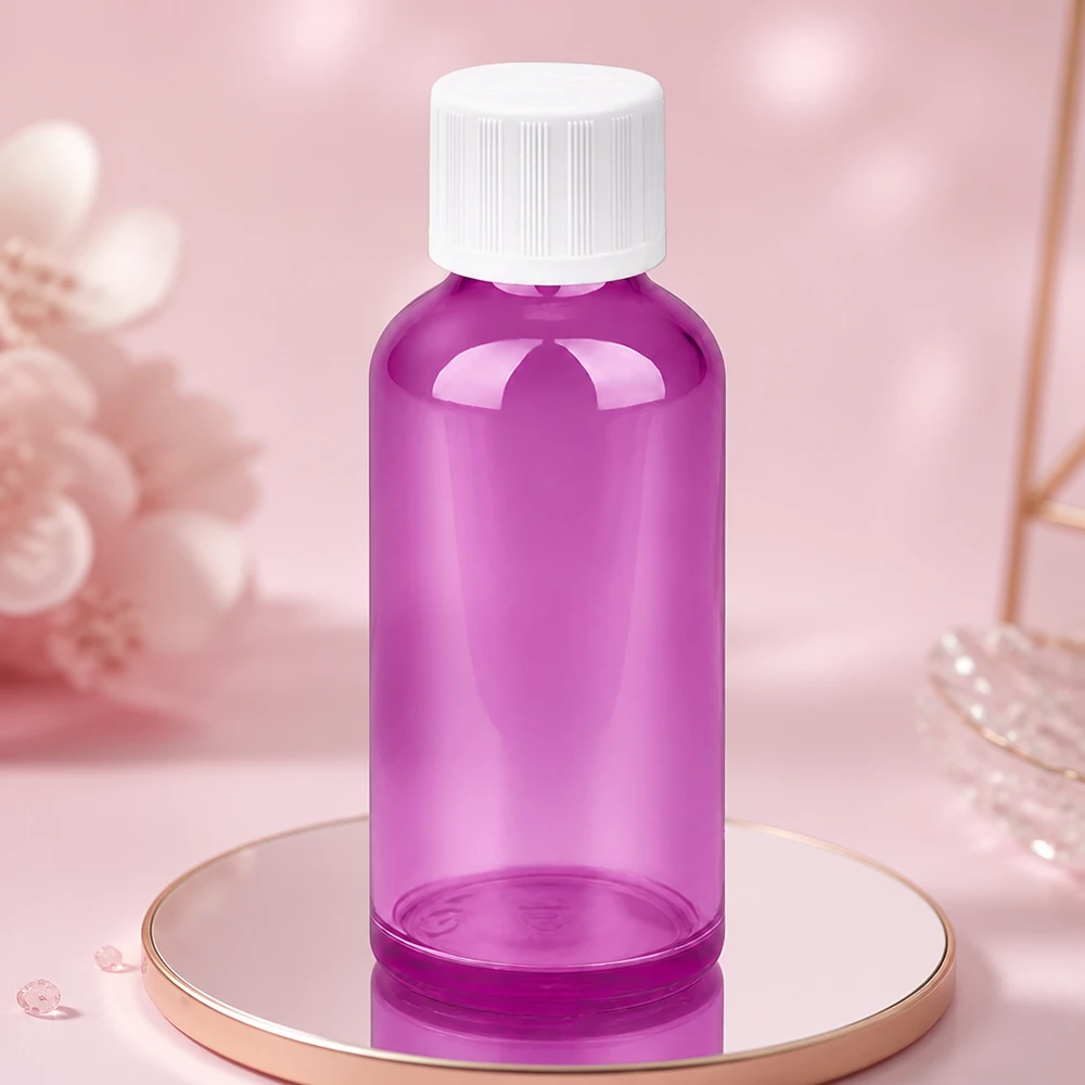 Flacon 50ml bouchon à vis 11mm blanc standard sécurité enfant PurpleLine UT18/50 Flacon compte-gouttes maniable de 50 ml d'un violet élégant avec bouchon standard blanc