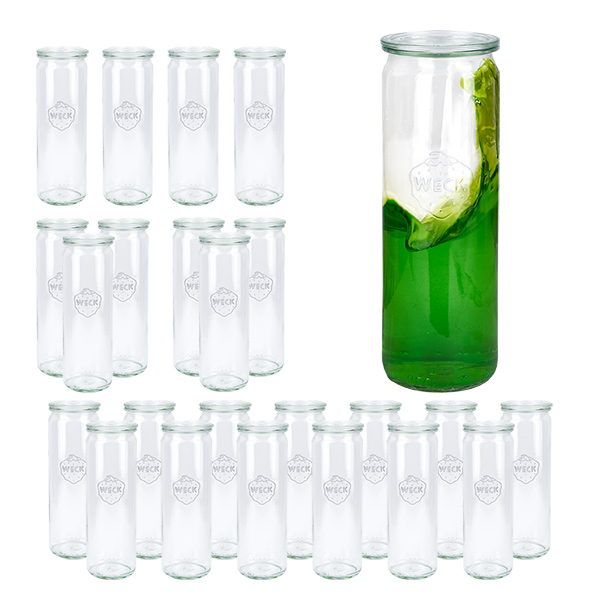 Lot de 24 bocaux Weck en verre cylindrique 600ml, 1/2L renversé