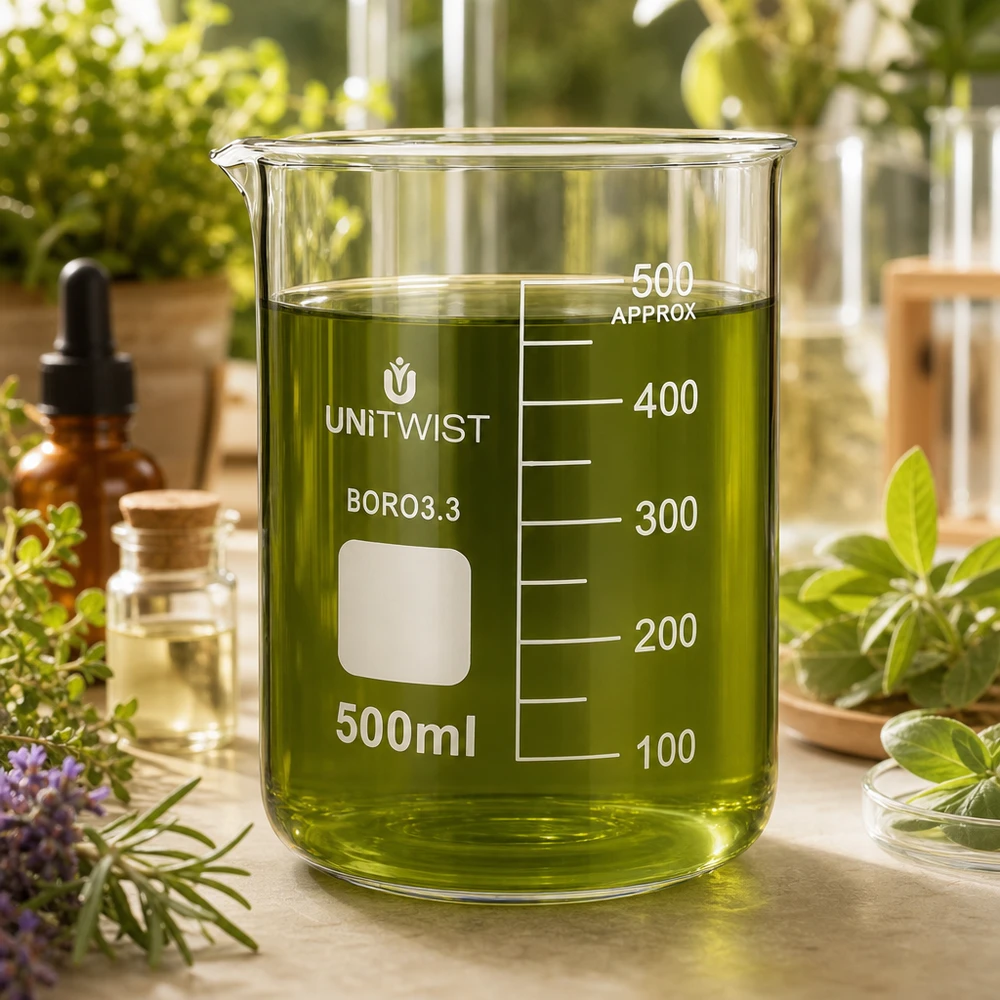 UNiTWIST BORO3.3 : bécher en verre de 500 ml utilisé pour les cosmétiques naturels et l'extraction d'herbes