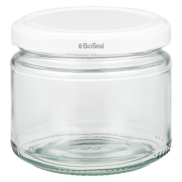 330ml Verre rond avec couvercle BioSeal blanc UNiTWIST