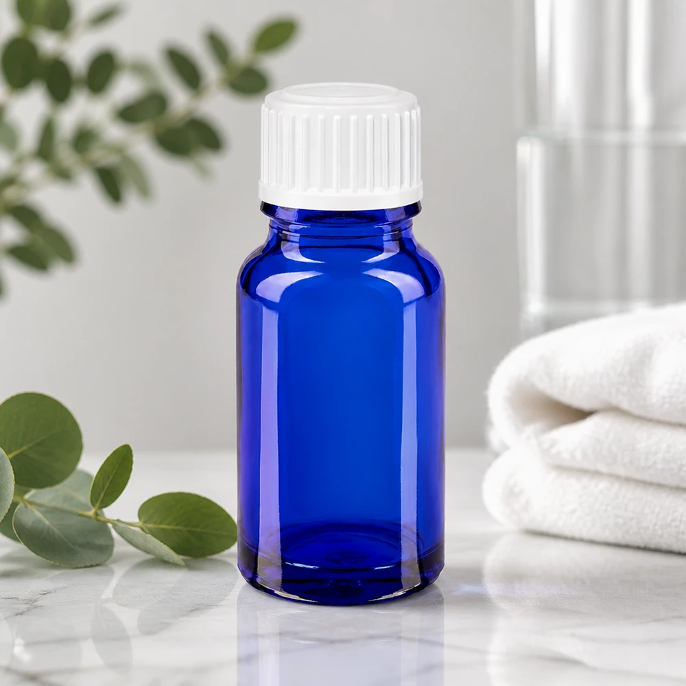 Flacon de pharmacie bleu 10ml bouchon vissable blanc globuli std Flacon en verre bleu de 10 ml avec protection contre les UV pour huiles essentielles et produits pharmaceutiques