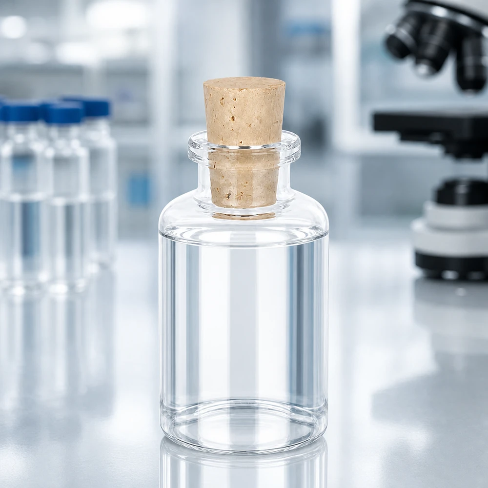 Wiederverschließbare Klarglasflasche 30ml mit Naturkorken für Probenaufbewahrung und Laborgebrauch