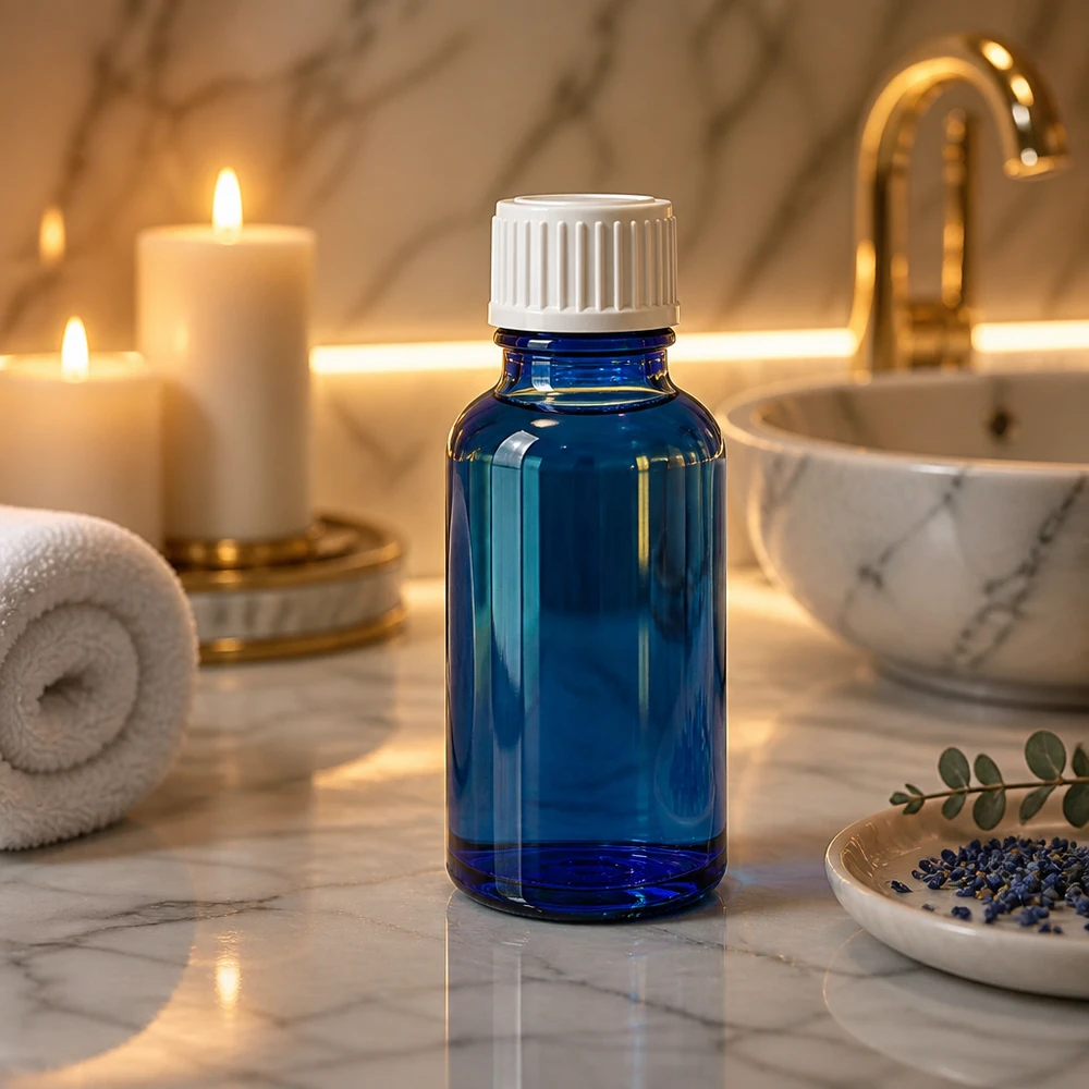 Flacon à pharmacie bleu 20ml bouchon à vis blanc pinceau Flacon en verre bleu de 20 ml, flacon à pinceau STD, salle de bains, bien-être, lavande, décoration