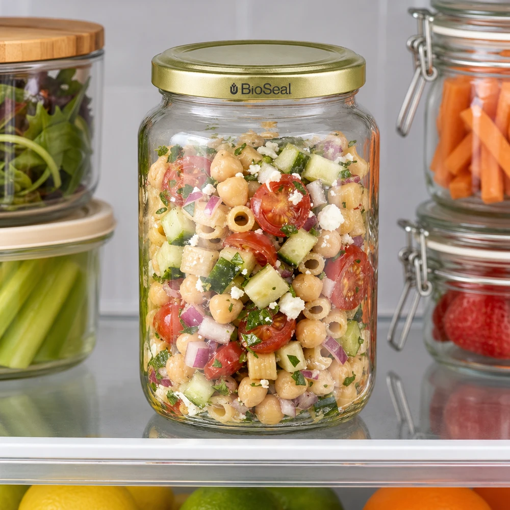 1000g BioSeal pot de miel avec salade de pois chiches colorés et légumes montre idéal Meal Prep conservation dans le réfrigérateur