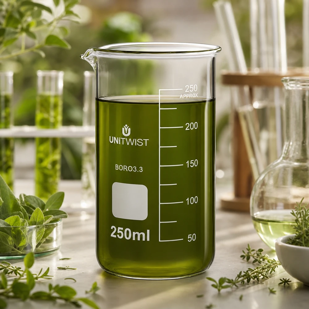 Verre à bec UNITWIST, modèle haut, 250 ml, avec graduation en millilitres, pour les expériences d'extraction botanique