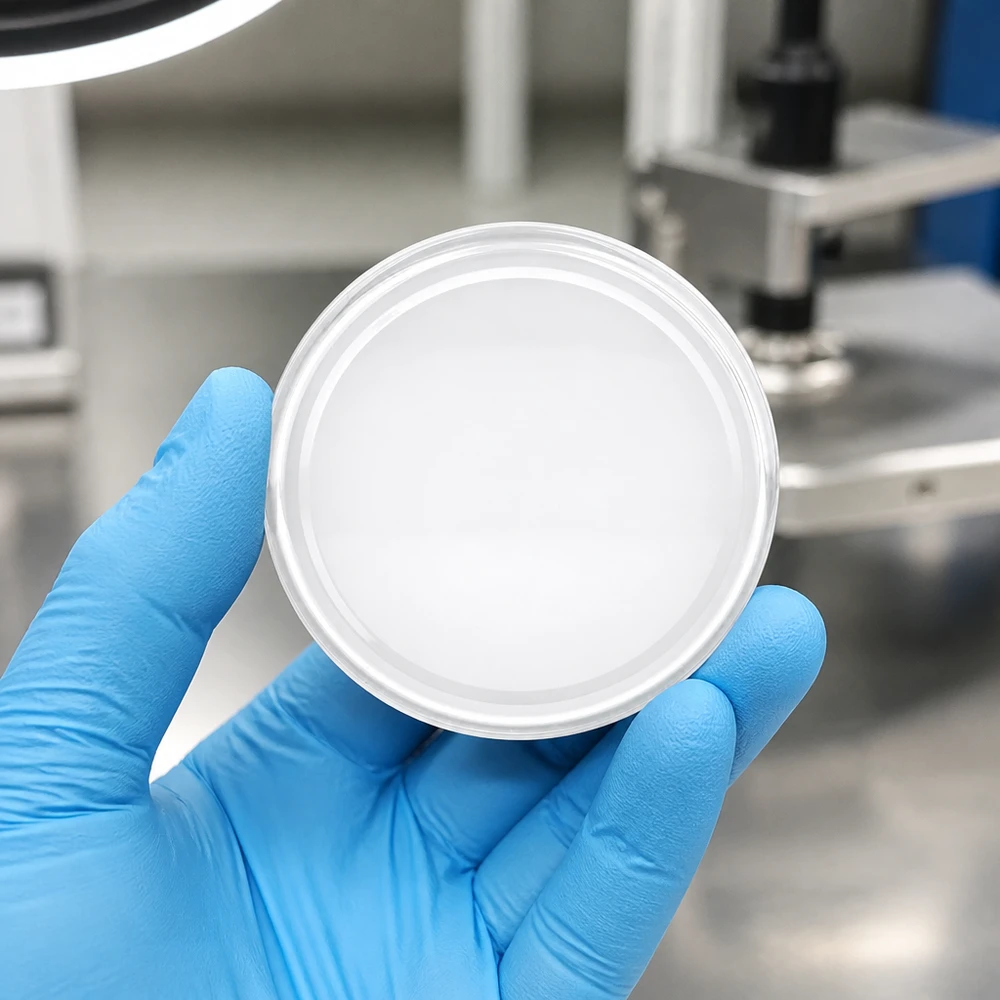 Gros plan sur le couvercle BasicSeal 82 mm TO82 blanc, face inférieure plate, bord d'étanchéité UNiTWIST