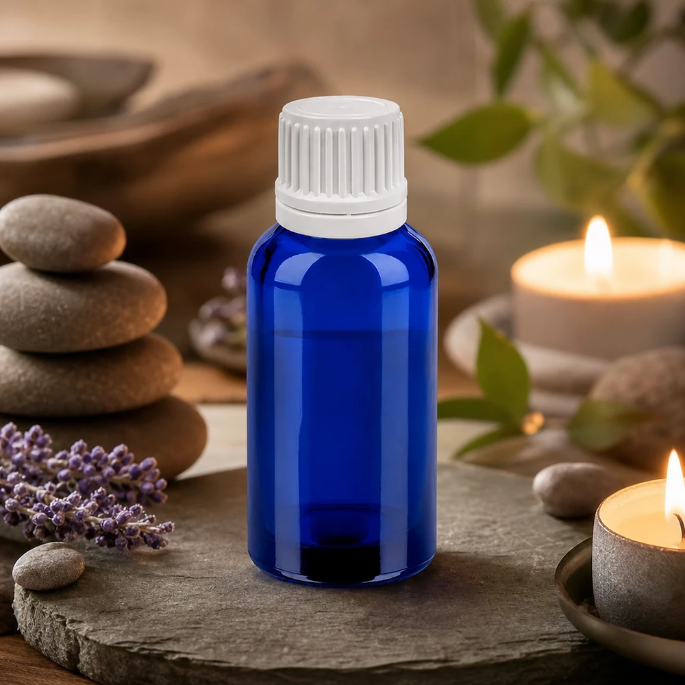 Flacon compte-goutte 30ml 0.7mm blanc OV BlueLine UT18/30 Bouteille doseuse compacte de 30 ml avec bouchon anti-gouttes, idéale pour les voyages et les déplacements