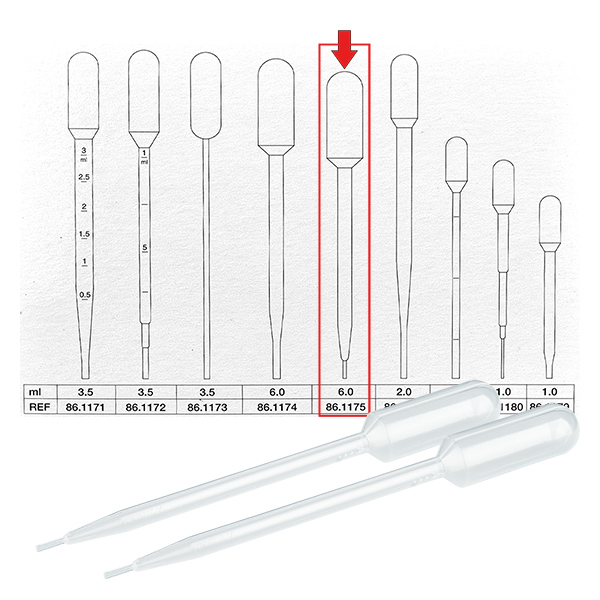 Pipette de transfert, volume nominal: 6 ml, (Lxl) : 146 x 15 mm, Mate Pipette de transfert, volume nominal: 6 ml, (Lxl) : 146 x 15 mm, Mate