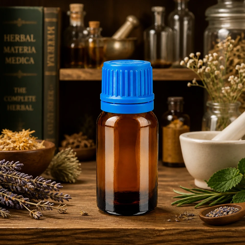 Flacon 10ml 11mm SV bleu OV BrownLine UT18/10 Flacon de laboratoire brun de 10 ml avec bouchon bleu à l'épreuve des enfants pour une conservation en toute sécurité