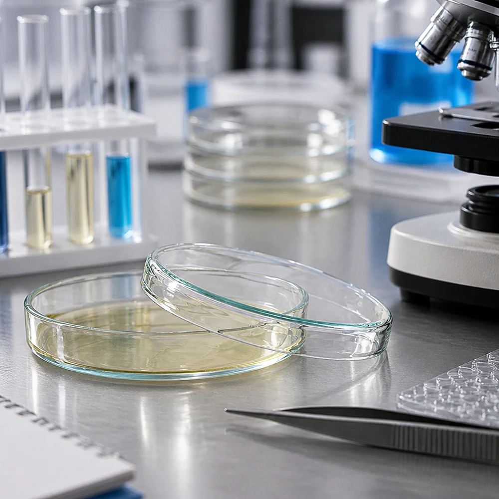 Boîte de Pétri en verre, 80 mm de diamètre, 15 mm de hauteur, pour les cultures cellulaires et les expériences microbiologiques