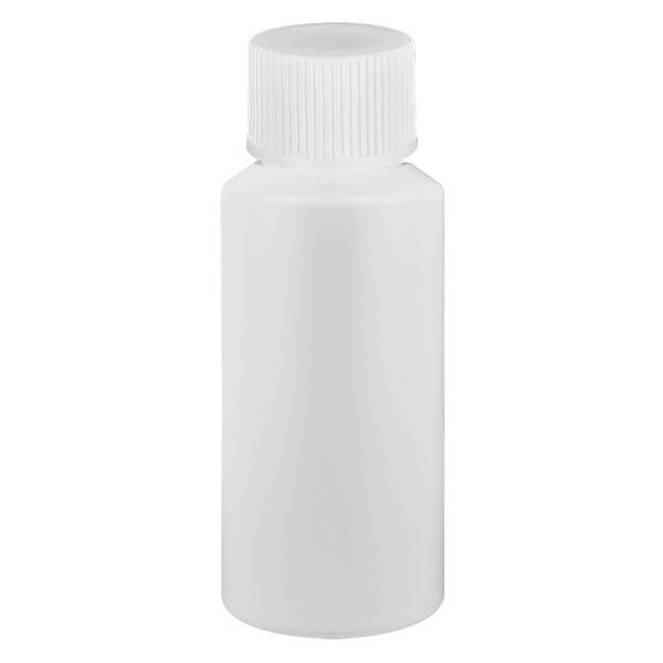 Flacon de pharmacie HDPE 30ml blanc avec bouchon vissable blanc