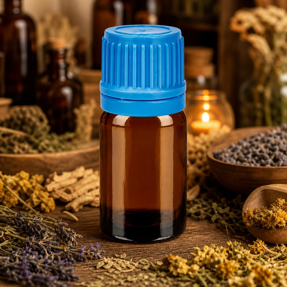 Flacon 5ml 11mm SV bleu OV BrownLine UT18/5 Bouteille en verre BrownLine de 5ml avec protection UV et bouchon à vis bleu de 11mm pour l'aromathérapie