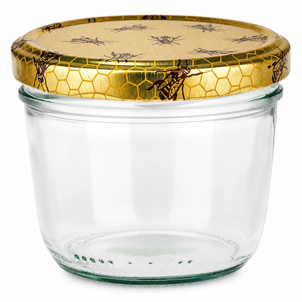 230ml Verre conique avec couvercle BasicSeal nid d'abeilles UNiTWIST Pot de 230ml avec couvercle doré BasicSeal motif nid d'abeille pour confitures et conserves de miel.