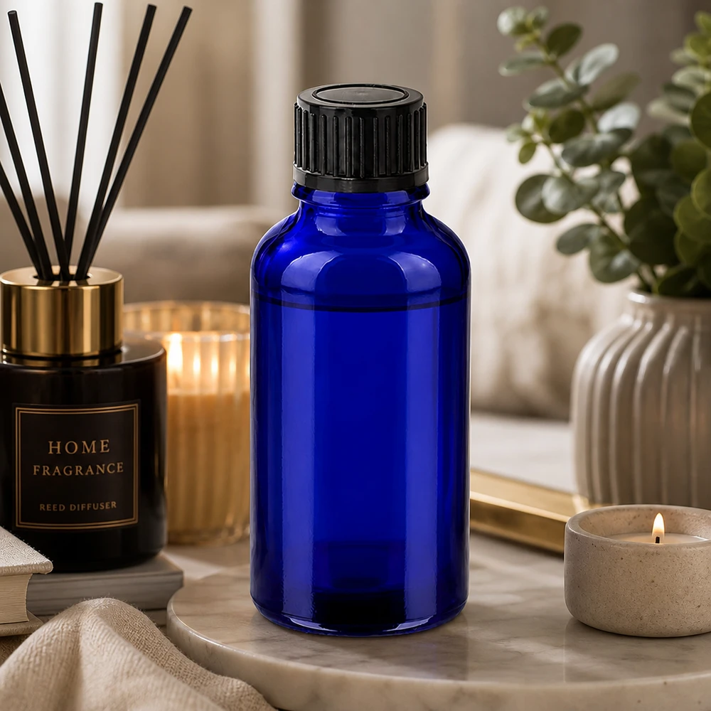Flacon 30ml 11mm SV noir STD BlueLine UT18/30 Bouteille de pharmacie pratique de 30 ml en bleu cobalt pour l'aromathérapie mobile et les voyages