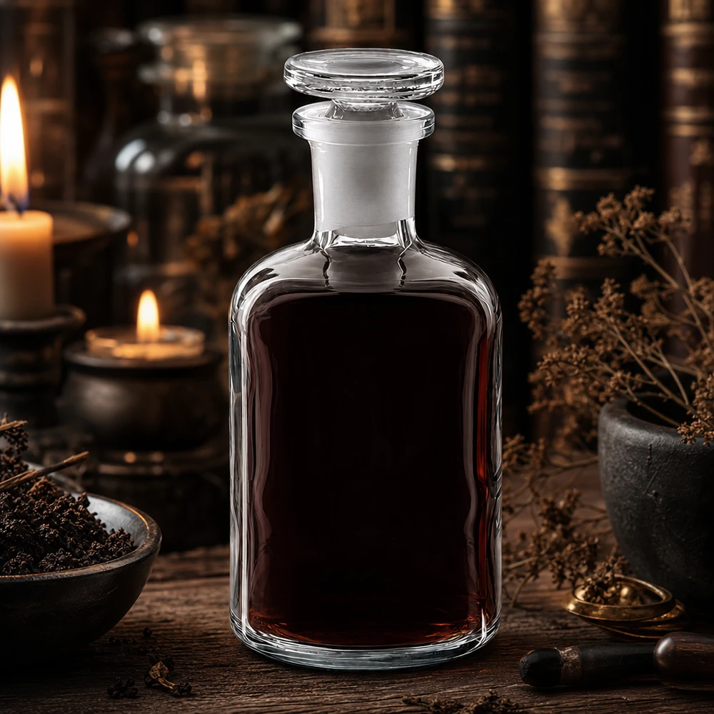 Flacon pharmaceutique 100 ml col étroit en verre clair + bouchon Flacon en verre transparent de 100 ml, à col étroit et à épaulement arrondi, muni d'un bouchon en verre, pour teintures et élixirs