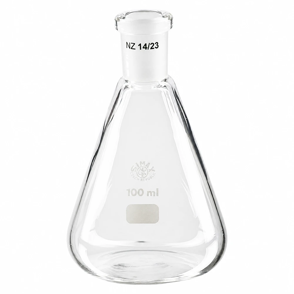 Erlenmeyer 100 ml col étroit, verre borosilicate avec rodage normalisé 14/23