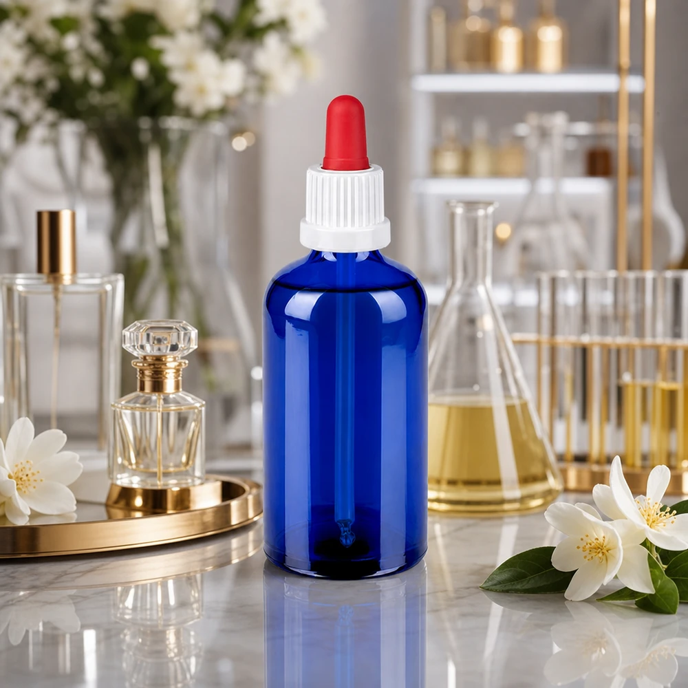 Flacon à pipette 100ml blanc/rouge OV BlueLine UT18/100 Flacon à pipette photoprotecteur 100ml contre les rayons UV avec design ergonomique pour une utilisation facile