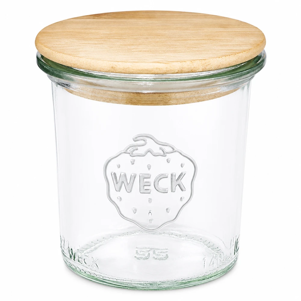 140ml bocal conique WECK RR60 avec couvercle en bois Pot de 140 ml WECK RR60 avec couvercle en bois Pot de conservation transparent avec couvercle en bois naturel pour la cuisine