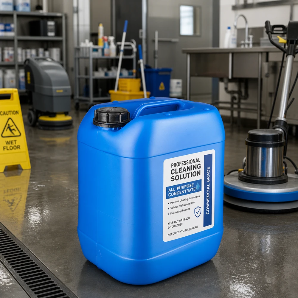 Bidon 20 litres bleu avec bouchon à vis OV Bidon bleu de 20 litres avec bouchon à vis pour les produits de nettoyage chimiques utilisés dans les cuisines professionnelles