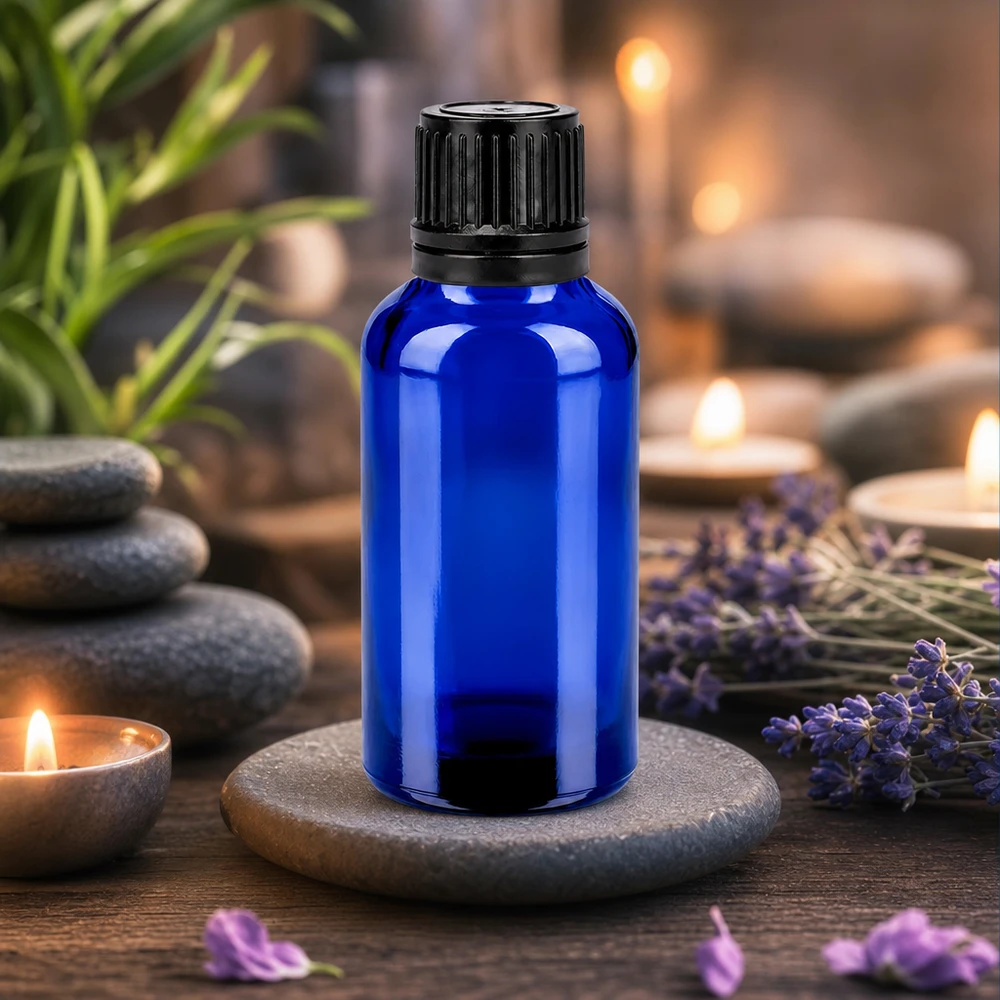 Flacon 30ml 11mm SV noir OV BlueLine UT18/30 Alternative en verre brun bleu cobalt de 30 ml pour conserver les produits naturels en toute sécurité
