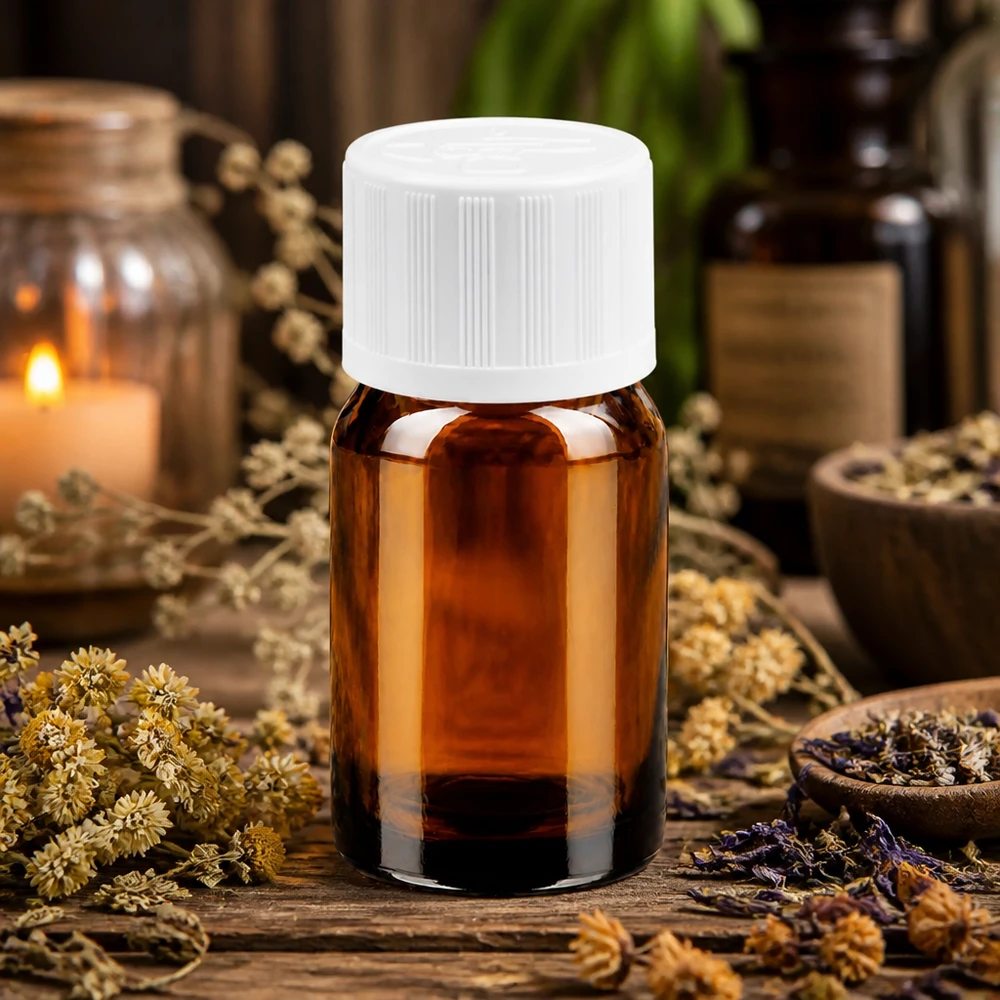 Flacon 5ml 11mm SV w. STD KiSi BrownLine UT18/5 Bouteille en verre brun de 5ml avec fermeture de sécurité pour les enfants pour une conservation sûre des huiles d'aromathérapie