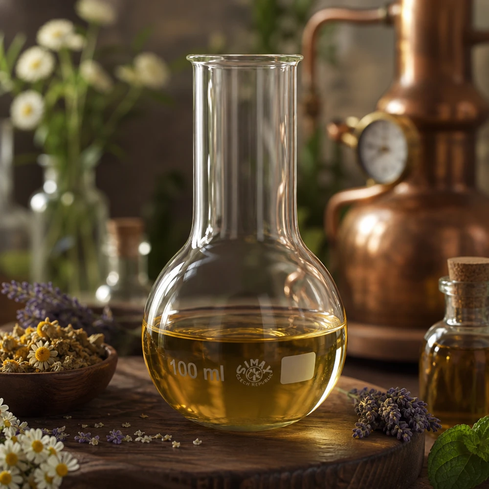 Ballon à fond plat 100 ml à col large, en verre borosilicate avec bord renforcé Distillateur 100ml au design élégant pour les extraits d'herbes et les applications pharmaceutiques