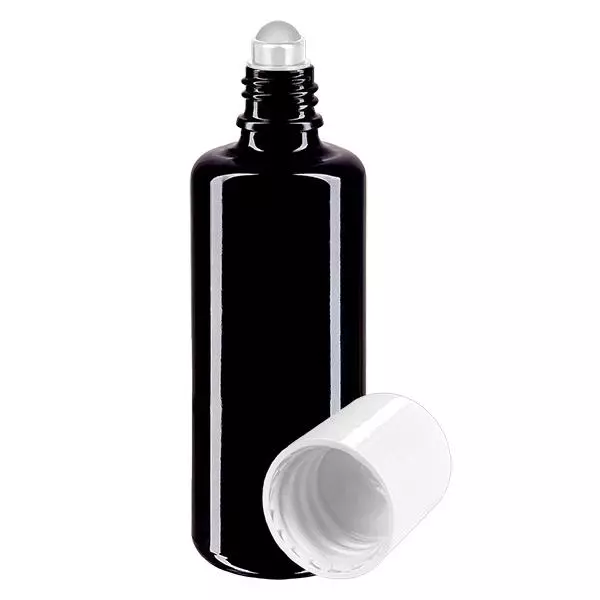 Flacon de pharmacie violet 50ml roll-on bouchon blanc