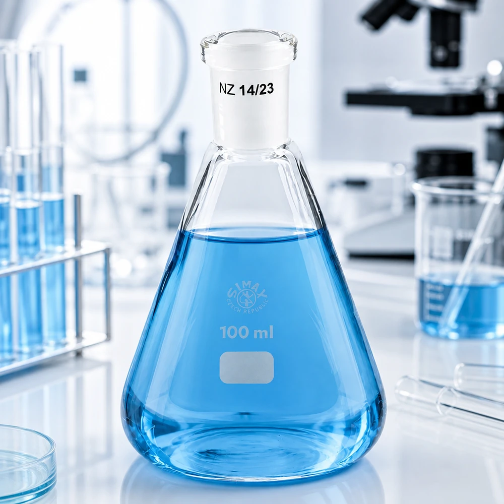 Erlenmeyer 100 ml col étroit, verre borosilicate avec rodage normalisé 14/23 Erlenmeyer 100 ml col étroit, verre borosilicate avec rodage normalisé 14/23