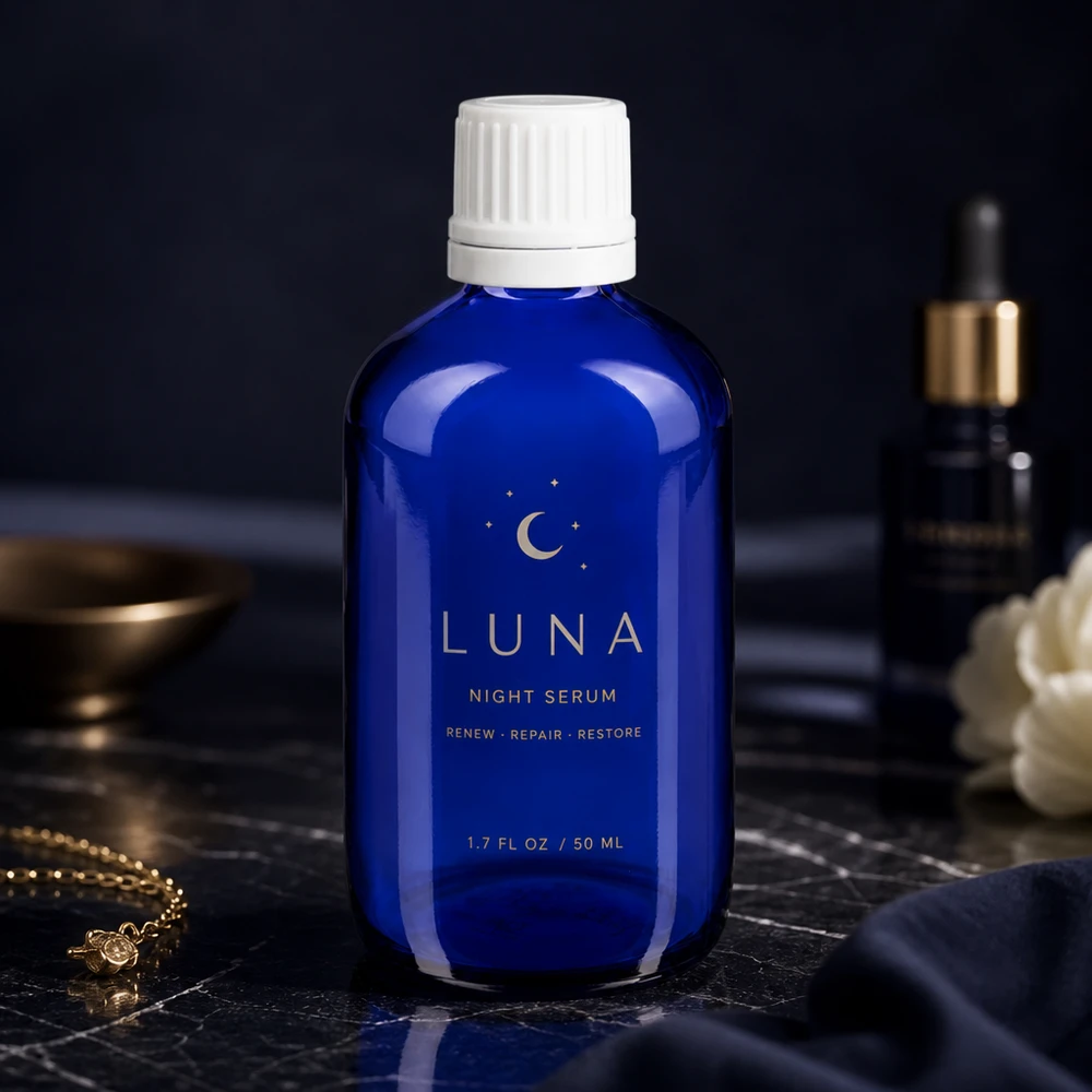 Flacon compte-gouttes ApoGlas bleu de 100 ml avec embout de 0,7 mm pour un dosage précis des huiles essentielles