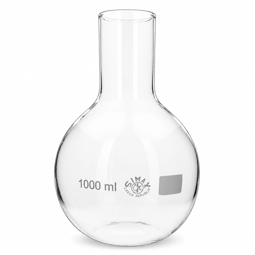 Ballon à fond plat 1000 ml à col large, en verre borosilicate avec bord renforcé Ballon de laboratoire clair 1000ml col large pour la distillation et les réactions chimiques