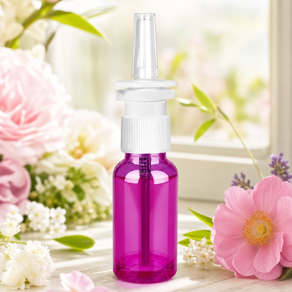 Vaporisateur nasal 20ml blanc/transparent standard PurpleLine. UT18/20 Vaporisateur médical violet de 20 ml avec tête de vaporisation standard pour sprays nasaux thérapeutiques