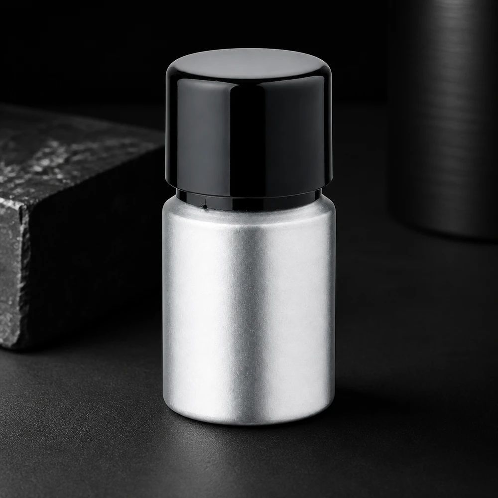Bouteille en aluminium teinté 10 ml, avec bouchon à vis noir et joint conique Bouteille réutilisable de 10 ml en aluminium décapé - bouteille métallique durable avec bouchon à vis noir étanche
