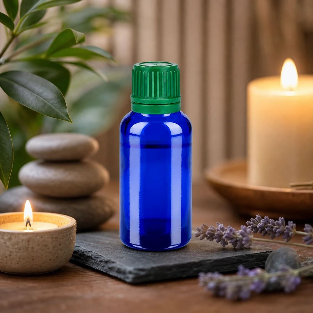 Flacon 30ml 11mm SV vert OV BlueLine UT18/30 Flacon compte-gouttes professionnel de 30 ml avec filetage UT18/30 pour les applications de bien-être et de spa