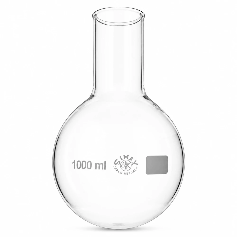 Ballon à fond plat 1000ml col large borosilicate avec bord arrondi Verrerie de laboratoire Ballon rond 1000ml avec surface d'inscription mate pour un marquage individuel