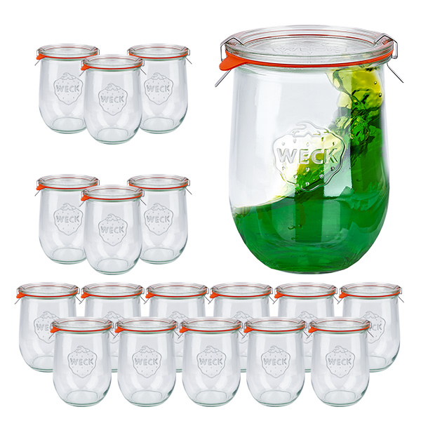 Lot de 18 bocaux Weck 1062ml tulipes, 1L larmiers Lot de 18 bocaux Weck 1062ml tulipes, 1L larmiers