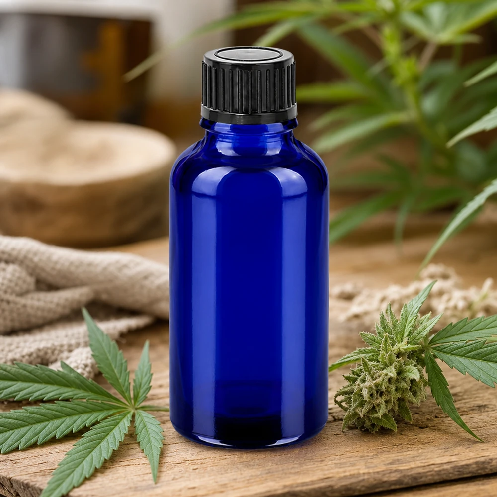 Verre à pharmacie Premium 30ml bleu profond avec poignée ergonomique pour une utilisation professionnelle