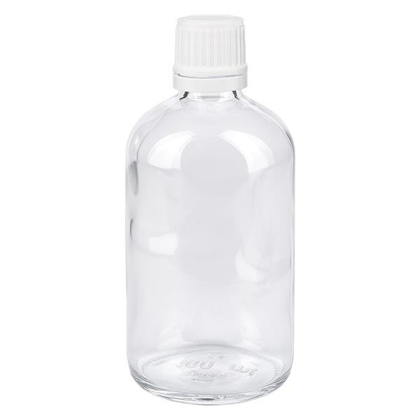 Flacon de pharmacie clair 100ml bouchon compte-gouttes 1.2mm blanc bouchon inviolabilité Flacon de pharmacie clair 100ml bouchon compte-gouttes 1.2mm blanc bouchon inviolabilité