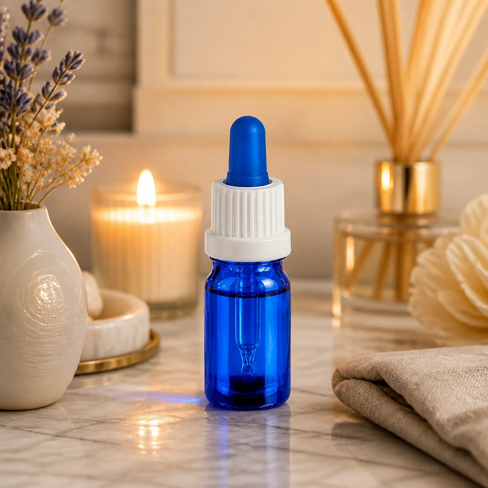 Flacon à pipette 5ml blanc/bleu OV BlueLine UT18/5 Flacon à pipette bleu anti-UV de 5ml avec bouchon à vis blanc pour les substances sensibles à la lumière